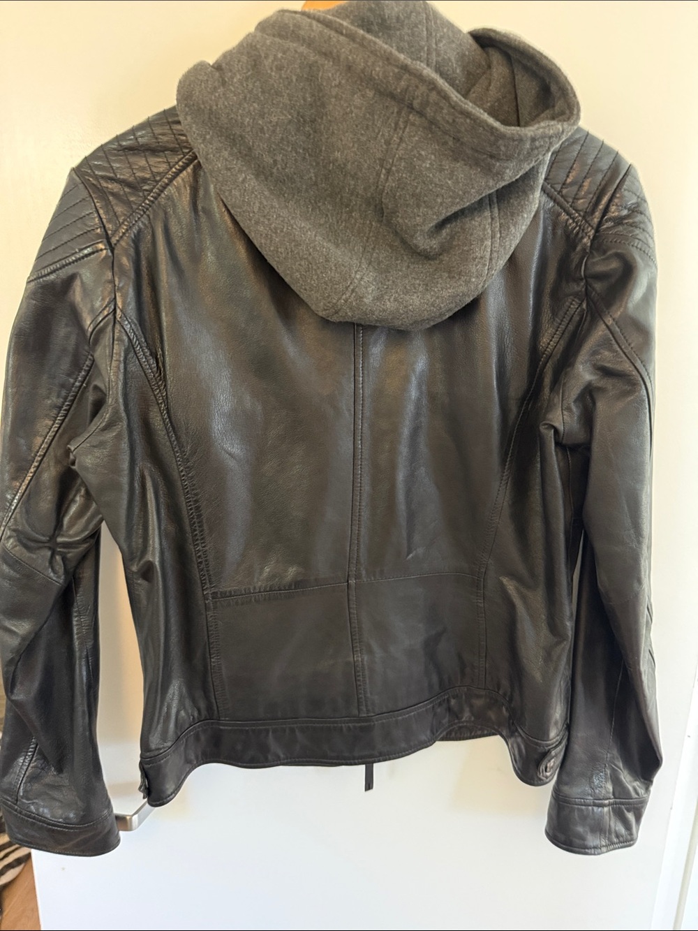 Bod & Christensen Black Leather Hooded Moto Jacket - Picture 5 of 7
